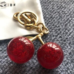 Coach Gold and Red Glitter Cherry Keychain